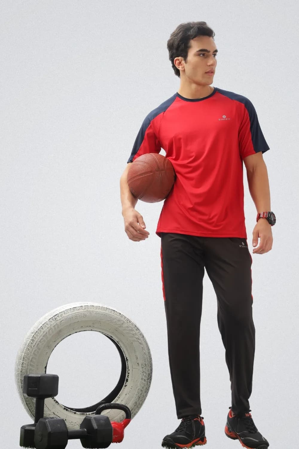 Gym & Sports T Shirt Arrow Red & Navy Blue