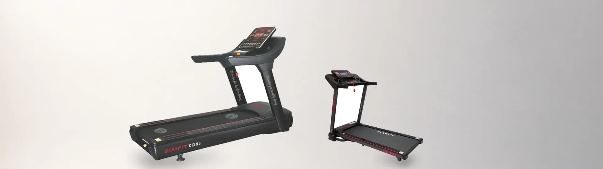 STAYFIT CTX 9.6 and i3-3Ai motorised treadmills on a studio backdrop